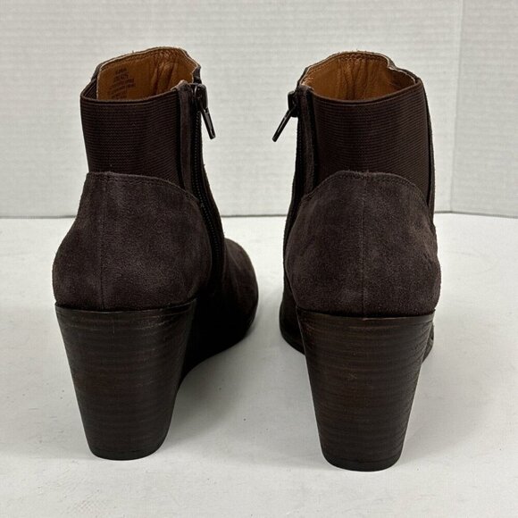 Lucky Brand NWOB Zorlina Wedge Bootie 10M Suede + Textile Upper Brown Zipper - Picture 8 of 16
